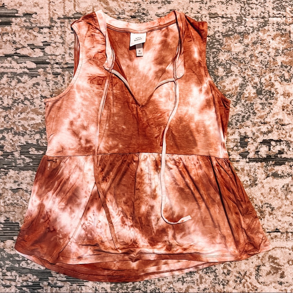 Rust Tie-Dye Sleeveless Peplum Tank